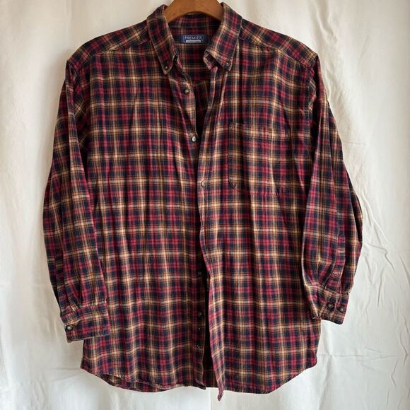 Vintage rust‎ blue plaid flannel shirt size large - Picture 1 of 7